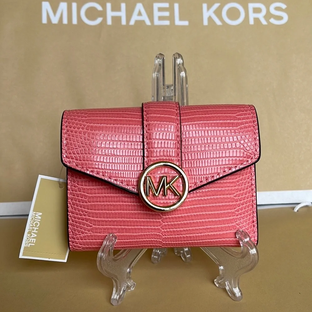 MICHAEL KORS CARMEN MEDIUM FLAP LOGO BIFOLD WALLET GRAPEFRUIT